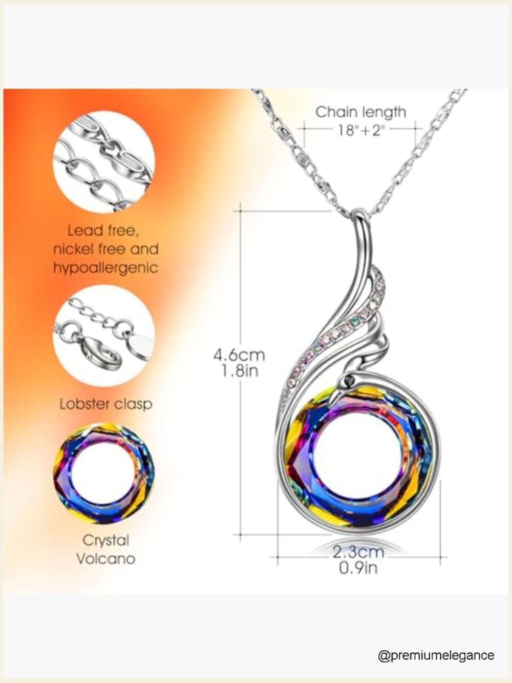 Rise From the Ashes Phoenix Necklace with Austrian Crystals, 18" Chain - Picture 3 of 7